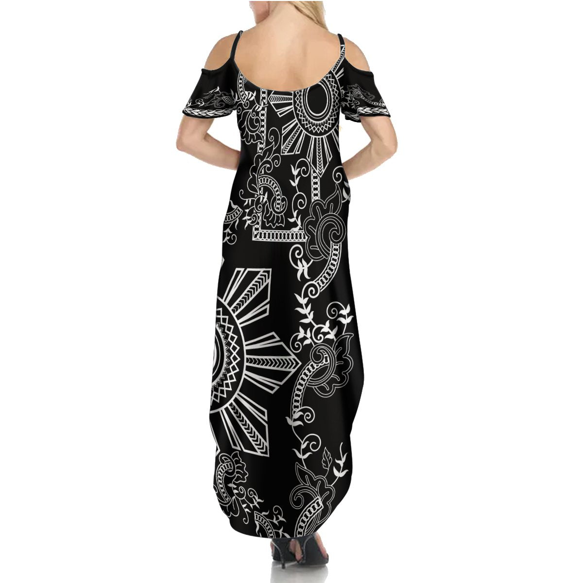 Filipino Sun Tribal Tattoo Summer Maxi Dress Philippines Inspired Barong Simple Black LT9 - Polynesian Pride