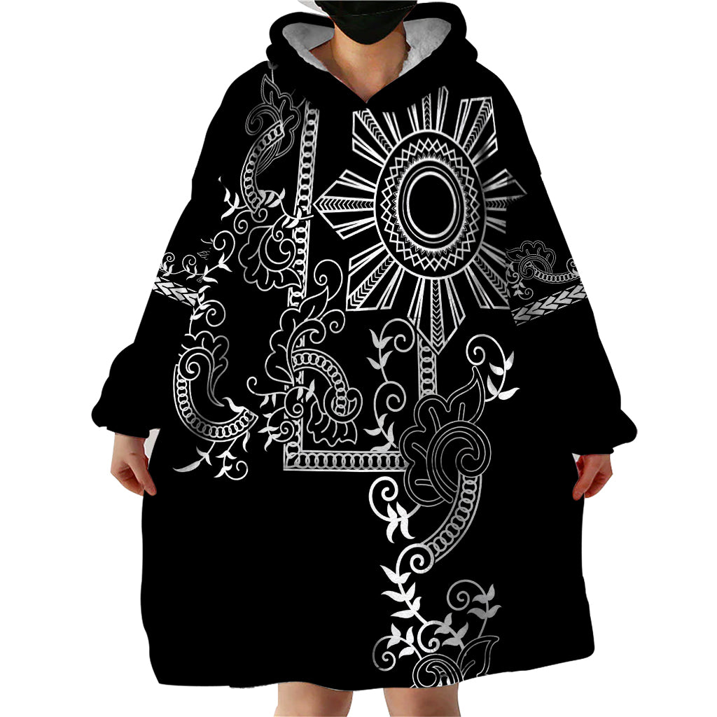 Filipino Sun Tribal Tattoo Wearable Blanket Hoodie Philippines Inspired Barong Simple Black LT9 - Polynesian Pride