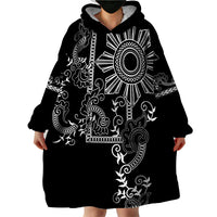 Filipino Sun Tribal Tattoo Wearable Blanket Hoodie Philippines Inspired Barong Simple Black LT9 - Polynesian Pride