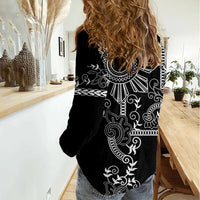Filipino Sun Tribal Tattoo Women Casual Shirt Philippines Inspired Barong Simple Black LT9 - Polynesian Pride