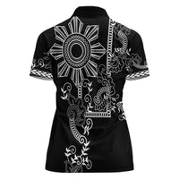 Filipino Sun Tribal Tattoo Women Polo Shirt Philippines Inspired Barong Simple Black LT9 - Polynesian Pride