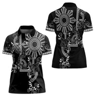 Filipino Sun Tribal Tattoo Women Polo Shirt Philippines Inspired Barong Simple Black LT9 - Polynesian Pride