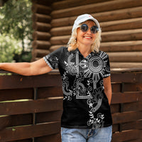 Filipino Sun Tribal Tattoo Women Polo Shirt Philippines Inspired Barong Simple Black LT9 - Polynesian Pride