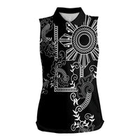 Filipino Sun Tribal Tattoo Women Sleeveless Polo Shirt Philippines Inspired Barong Simple Black LT9 Female Black - Polynesian Pride