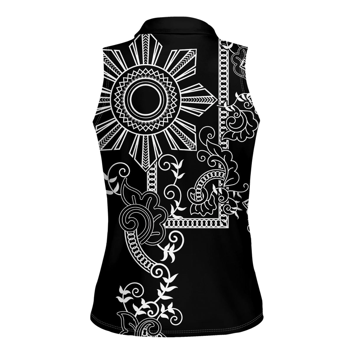 Filipino Sun Tribal Tattoo Women Sleeveless Polo Shirt Philippines Inspired Barong Simple Black LT9 - Polynesian Pride