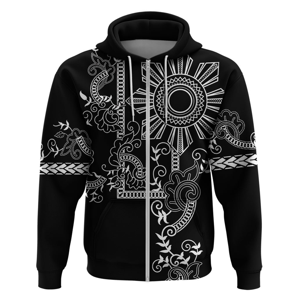 Filipino Sun Tribal Tattoo Zip Hoodie Philippines Inspired Barong Simple Black LT9 Zip Hoodie Black - Polynesian Pride