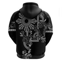 Filipino Sun Tribal Tattoo Zip Hoodie Philippines Inspired Barong Simple Black LT9 - Polynesian Pride