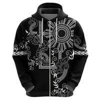 Filipino Sun Tribal Tattoo Zip Hoodie Philippines Inspired Barong Simple Black LT9 - Polynesian Pride