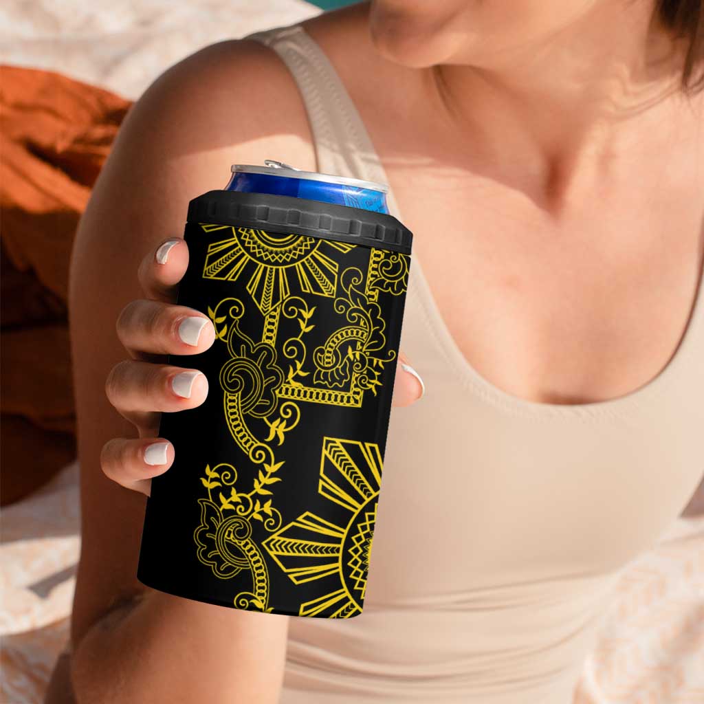 Filipino Sun Tribal Tattoo 4 in 1 Can Cooler Tumbler Philippines Inspired Barong Simple Gold LT9 - Polynesian Pride