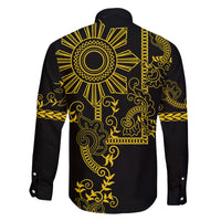 Filipino Sun Tribal Tattoo Family Matching Long Sleeve Bodycon Dress and Hawaiian Shirt Philippines Inspired Barong Simple Gold LT9 - Polynesian Pride