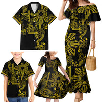 Filipino Sun Tribal Tattoo Family Matching Mermaid Dress and Hawaiian Shirt Philippines Inspired Barong Simple Gold LT9 - Polynesian Pride