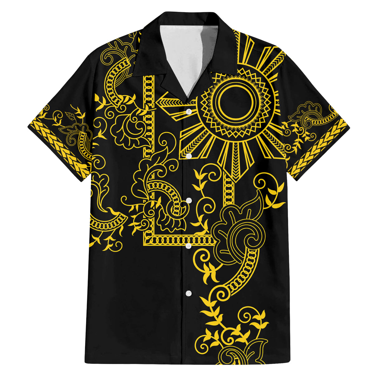 Filipino Sun Tribal Tattoo Family Matching Mermaid Dress and Hawaiian Shirt Philippines Inspired Barong Simple Gold LT9 Dad's Shirt - Short Sleeve Gold - Polynesian Pride