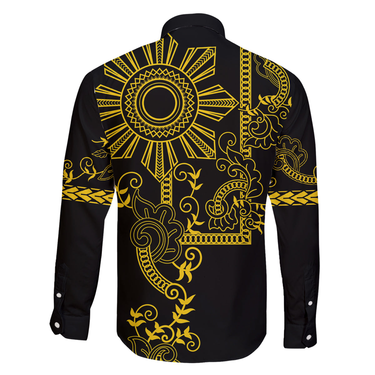 Filipino Sun Tribal Tattoo Family Matching Off Shoulder Maxi Dress and Hawaiian Shirt Philippines Inspired Barong Simple Gold LT9 - Polynesian Pride