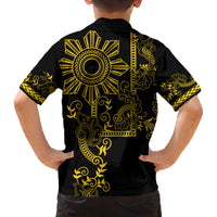 Filipino Sun Tribal Tattoo Family Matching Off Shoulder Short Dress and Hawaiian Shirt Philippines Inspired Barong Simple Gold LT9 - Polynesian Pride