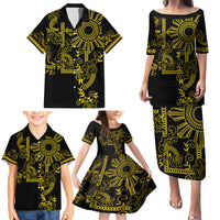 Filipino Sun Tribal Tattoo Family Matching Puletasi and Hawaiian Shirt Philippines Inspired Barong Simple Gold LT9 - Polynesian Pride