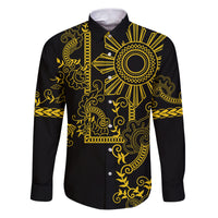 Filipino Sun Tribal Tattoo Family Matching Puletasi and Hawaiian Shirt Philippines Inspired Barong Simple Gold LT9 Dad's Shirt - Long Sleeve Gold - Polynesian Pride