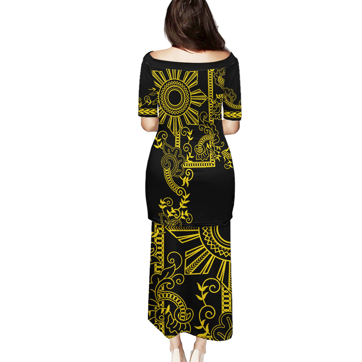 Filipino Sun Tribal Tattoo Family Matching Puletasi and Hawaiian Shirt Philippines Inspired Barong Simple Gold LT9 - Polynesian Pride