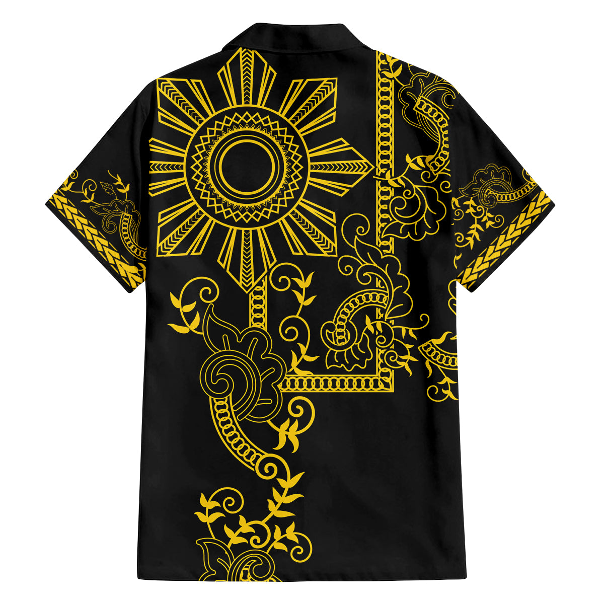 Filipino Sun Tribal Tattoo Family Matching Summer Maxi Dress and Hawaiian Shirt Philippines Inspired Barong Simple Gold LT9 - Polynesian Pride