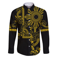 Filipino Sun Tribal Tattoo Family Matching Summer Maxi Dress and Hawaiian Shirt Philippines Inspired Barong Simple Gold LT9 Dad's Shirt - Long Sleeve Gold - Polynesian Pride