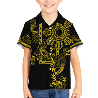 Filipino Sun Tribal Tattoo Family Matching Summer Maxi Dress and Hawaiian Shirt Philippines Inspired Barong Simple Gold LT9 Son's Shirt Gold - Polynesian Pride
