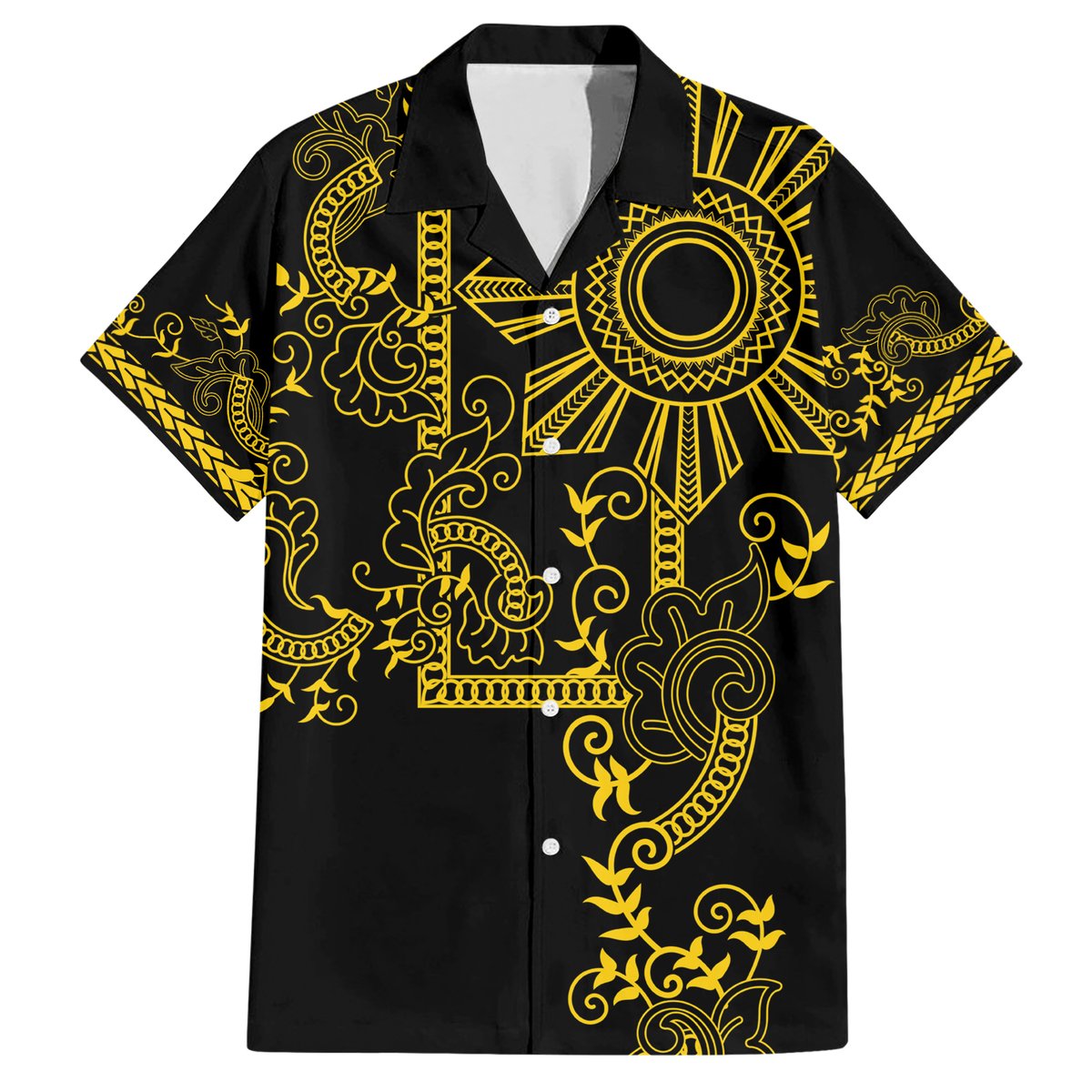 Filipino Sun Tribal Tattoo Hawaiian Shirt Philippines Inspired Barong Simple Gold LT9 Gold - Polynesian Pride