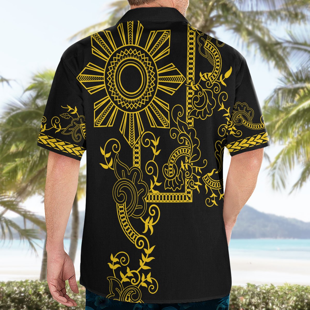 Filipino Sun Tribal Tattoo Hawaiian Shirt Philippines Inspired Barong Simple Gold LT9 - Polynesian Pride
