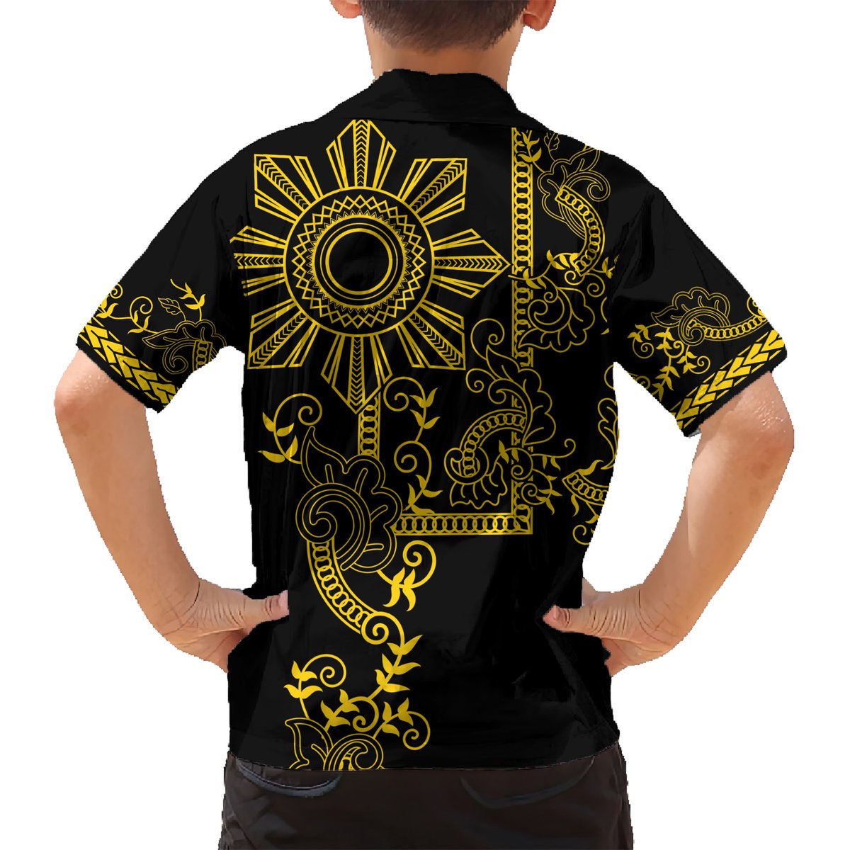 Filipino Sun Tribal Tattoo Hawaiian Shirt Philippines Inspired Barong Simple Gold LT9 - Polynesian Pride