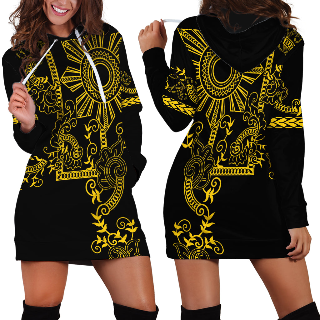 Filipino Sun Tribal Tattoo Hoodie Dress Philippines Inspired Barong Simple Gold LT9 - Polynesian Pride