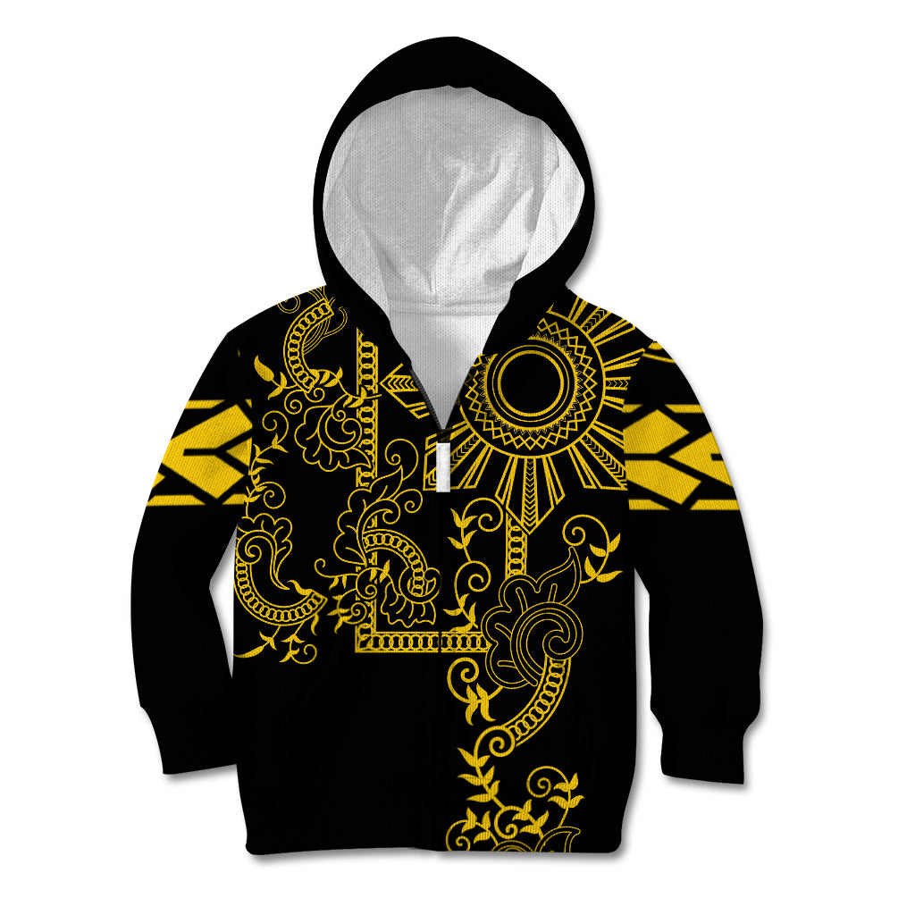 Filipino Sun Tribal Tattoo Kid Hoodie Philippines Inspired Barong Simple Gold LT9 Zip Hoodie Gold - Polynesian Pride