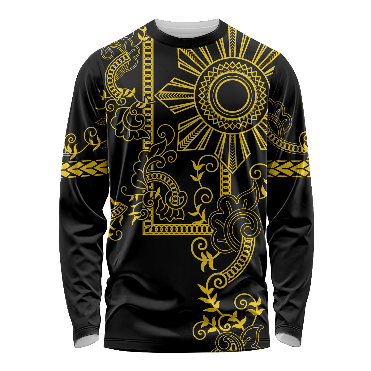 Filipino Sun Tribal Tattoo Long Sleeve Shirt Philippines Inspired Barong Simple Gold LT9 Unisex Gold - Polynesian Pride