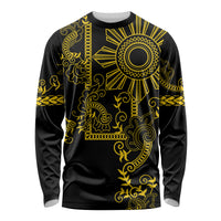 Filipino Sun Tribal Tattoo Long Sleeve Shirt Philippines Inspired Barong Simple Gold LT9 Unisex Gold - Polynesian Pride