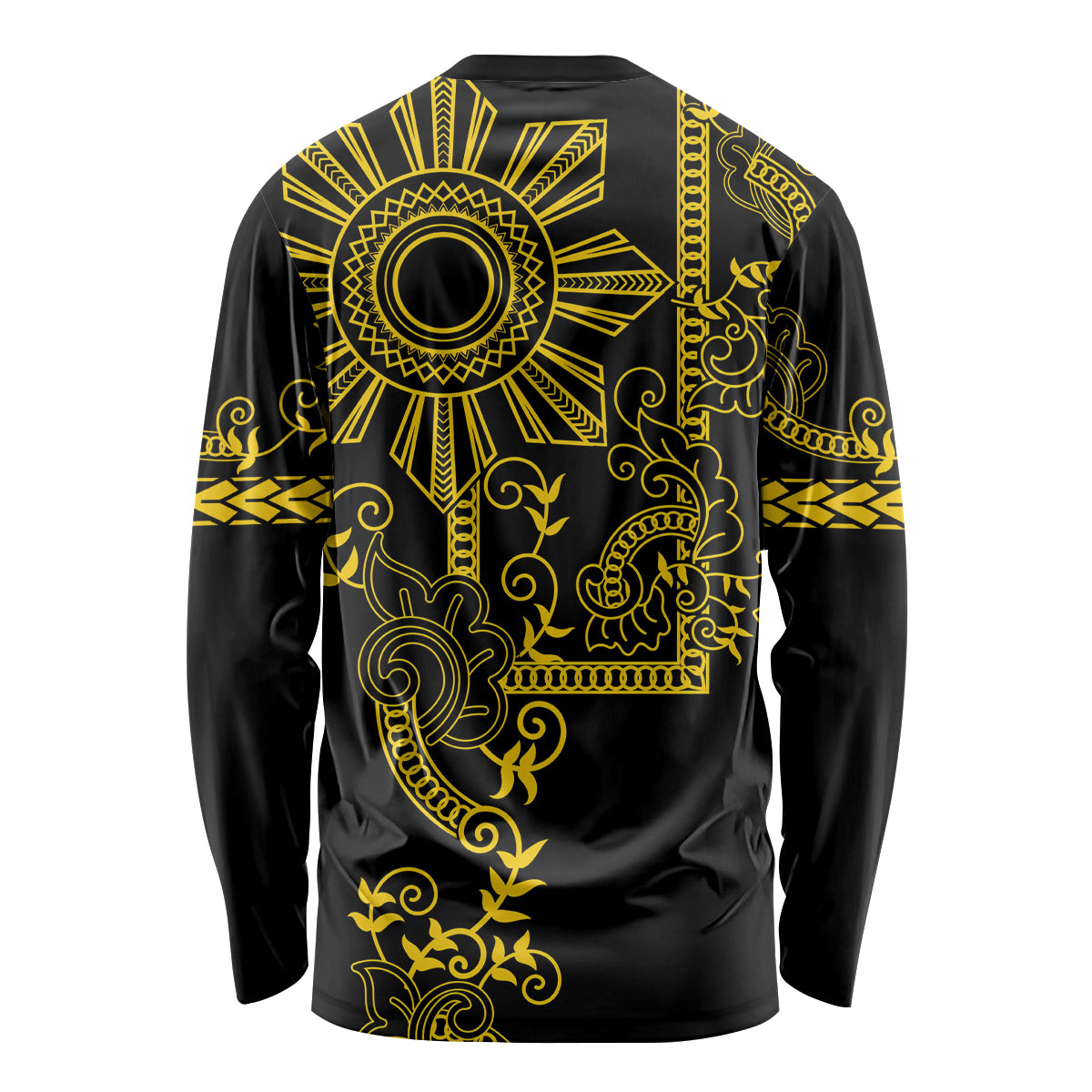Filipino Sun Tribal Tattoo Long Sleeve Shirt Philippines Inspired Barong Simple Gold LT9 - Polynesian Pride