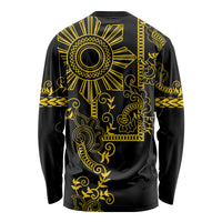 Filipino Sun Tribal Tattoo Long Sleeve Shirt Philippines Inspired Barong Simple Gold LT9 - Polynesian Pride