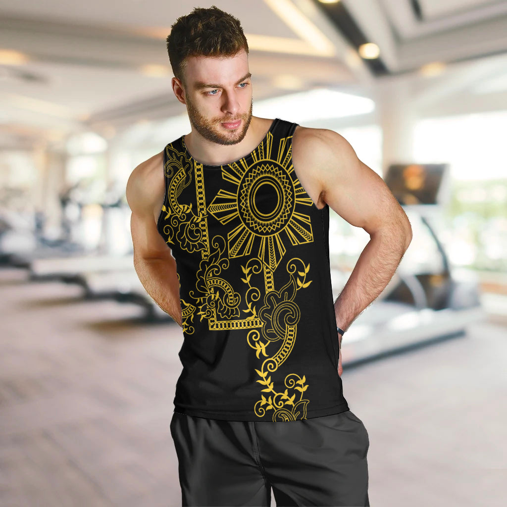 Filipino Sun Tribal Tattoo Men Tank Top Philippines Inspired Barong Simple Gold LT9 Gold - Polynesian Pride