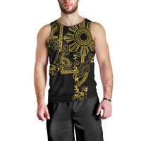 Filipino Sun Tribal Tattoo Men Tank Top Philippines Inspired Barong Simple Gold LT9 - Polynesian Pride