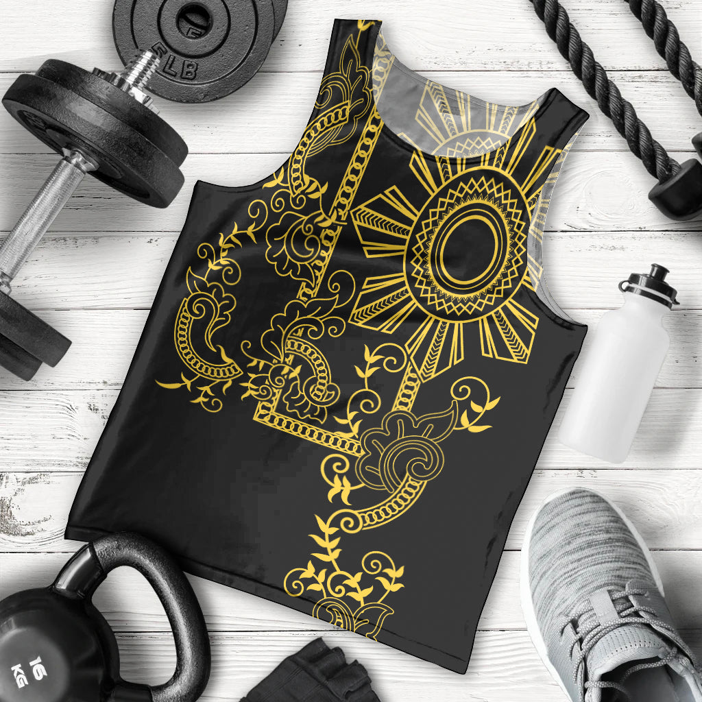 Filipino Sun Tribal Tattoo Men Tank Top Philippines Inspired Barong Simple Gold LT9 - Polynesian Pride