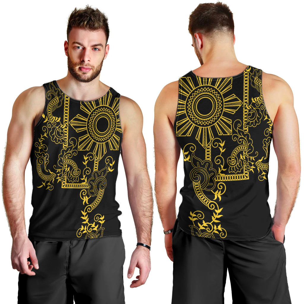 Filipino Sun Tribal Tattoo Men Tank Top Philippines Inspired Barong Simple Gold LT9 - Polynesian Pride
