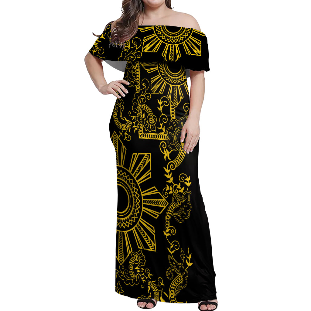 Filipino Sun Tribal Tattoo Off Shoulder Maxi Dress Philippines Inspired Barong Simple Gold LT9 Women Gold - Polynesian Pride