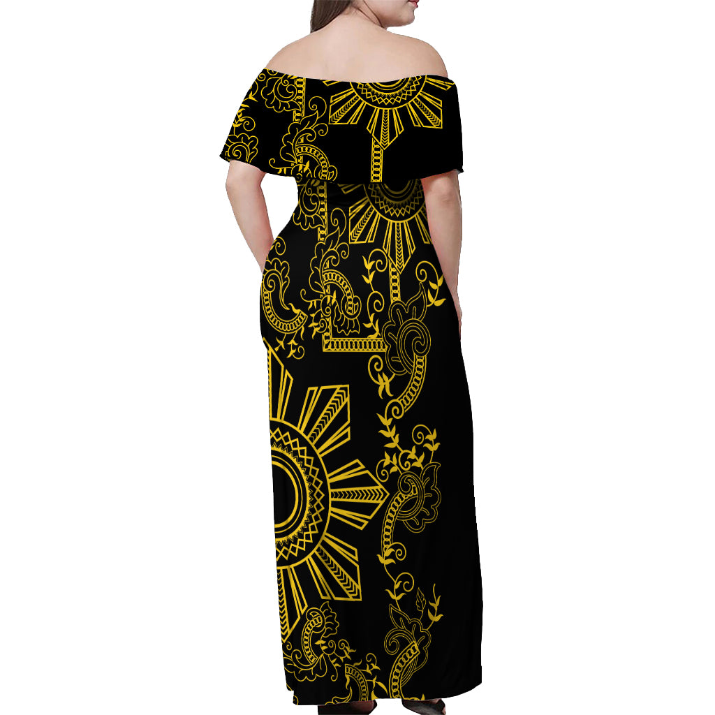 Filipino Sun Tribal Tattoo Off Shoulder Maxi Dress Philippines Inspired Barong Simple Gold LT9 - Polynesian Pride