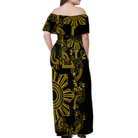 Filipino Sun Tribal Tattoo Off Shoulder Maxi Dress Philippines Inspired Barong Simple Gold LT9 - Polynesian Pride