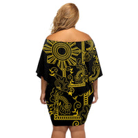 Filipino Sun Tribal Tattoo Off Shoulder Short Dress Philippines Inspired Barong Simple Gold LT9 - Polynesian Pride
