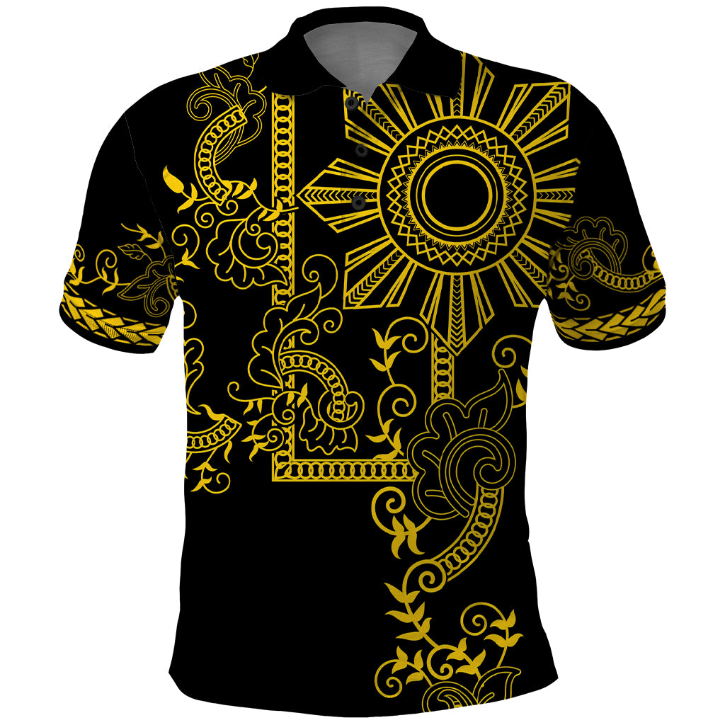 Filipino Sun Tribal Tattoo Polo Shirt Philippines Inspired Barong Simple Gold LT9 Gold - Polynesian Pride