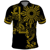 Filipino Sun Tribal Tattoo Polo Shirt Philippines Inspired Barong Simple Gold LT9 Gold - Polynesian Pride