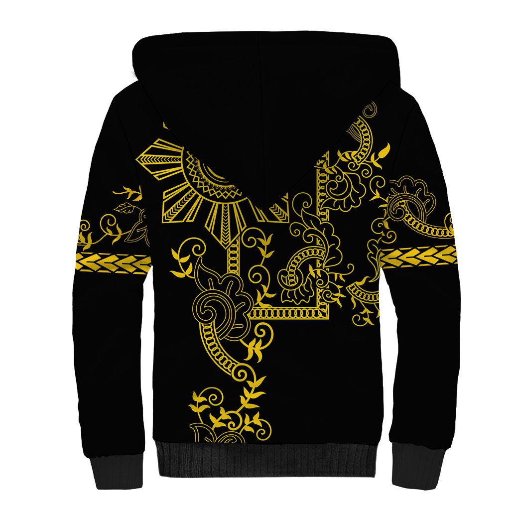 Filipino Sun Tribal Tattoo Sherpa Hoodie Philippines Inspired Barong Simple Gold LT9 - Polynesian Pride
