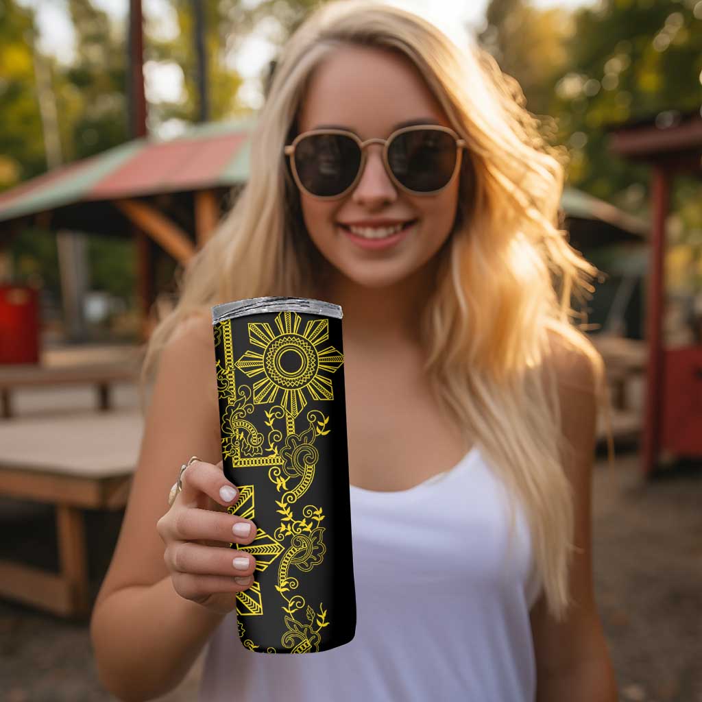 Filipino Sun Tribal Tattoo Skinny Tumbler Philippines Inspired Barong Simple Gold LT9 - Polynesian Pride