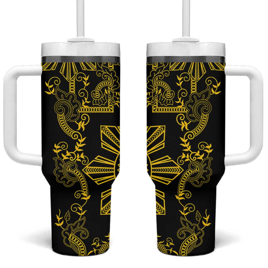 Filipino Sun Tribal Tattoo Tumbler With Handle Philippines Inspired Barong Simple Gold LT9 One Size: 40 oz Black - Polynesian Pride