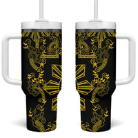 Filipino Sun Tribal Tattoo Tumbler With Handle Philippines Inspired Barong Simple Gold LT9 One Size: 40 oz Black - Polynesian Pride