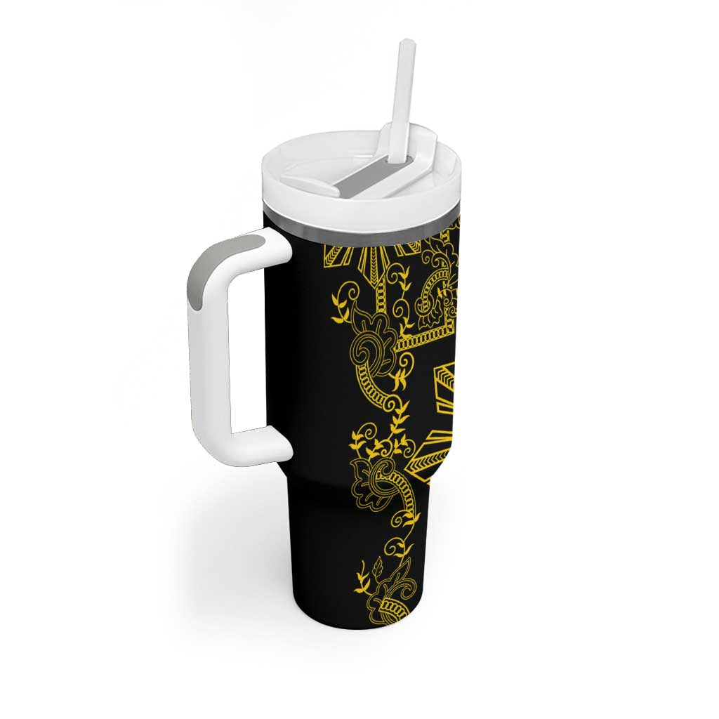 Filipino Sun Tribal Tattoo Tumbler With Handle Philippines Inspired Barong Simple Gold LT9 - Polynesian Pride