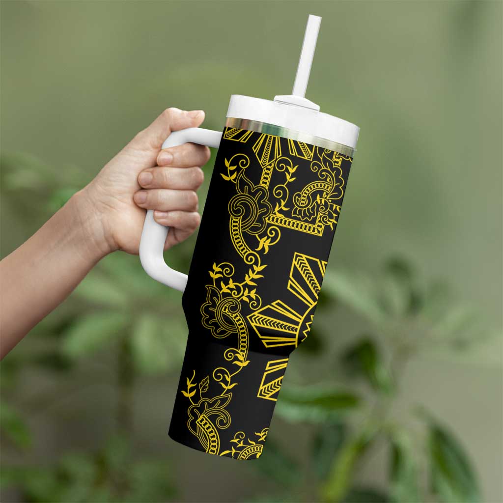 Filipino Sun Tribal Tattoo Tumbler With Handle Philippines Inspired Barong Simple Gold LT9 - Polynesian Pride