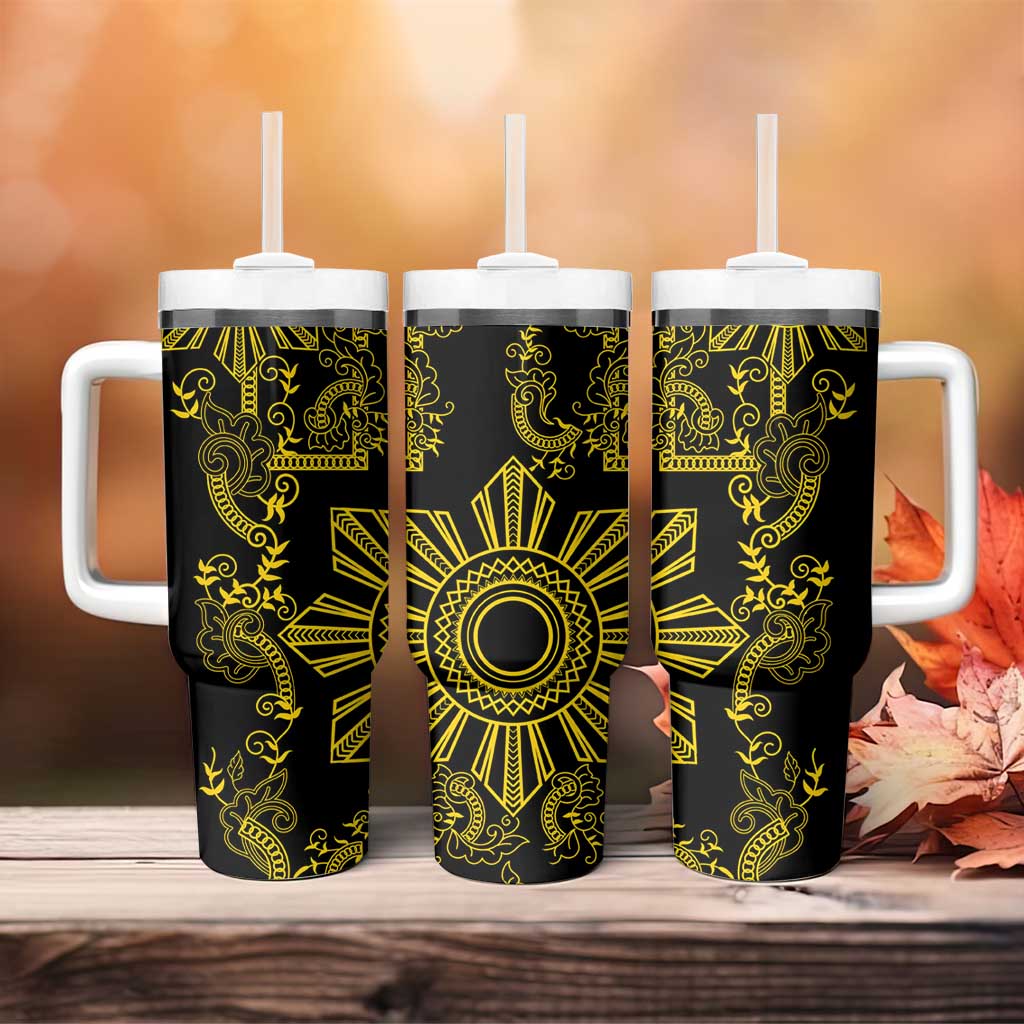 Filipino Sun Tribal Tattoo Tumbler With Handle Philippines Inspired Barong Simple Gold LT9 - Polynesian Pride